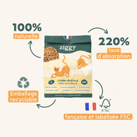 Composition et label de la litière végétale pour chat 100% naturelle Ziggy