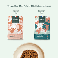 Coffret découverte pour chat adulte stérilisé composé de croquettes saines, françaises et sans céréales