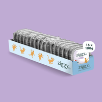 Lot de 16 pâtées de 100g Ziggy pour chat adulte souffrant de diabète, saines et sans amidon