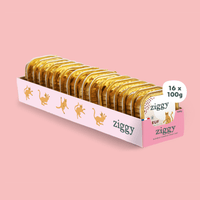 Lot de 16 pâtées de 100g Ziggy pour chat senior au boeuf, saines et sans céréales
