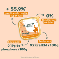 Composition analytique de la pâtée pour chat adulte stérilisé Ziggy au Poulet, Tomates et Olives