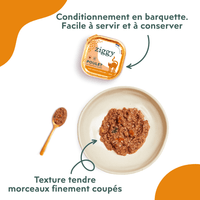 Conditionnement et texture de la pâtée pour chat adulte stérilisé Ziggy au Poulet, Tomates et Olives