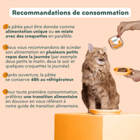 Recommandations de consommation de la pâtée pour chat adulte stérilisé Ziggy au Poulet, Tomates et Olives