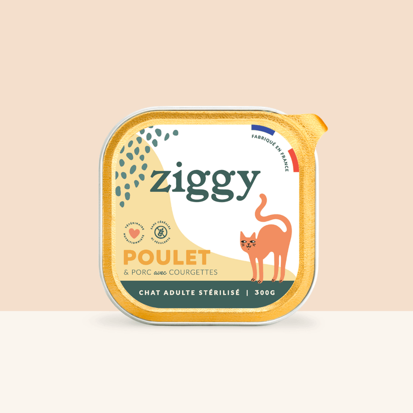 Barquette de 300g de pâtée pour chat adulte stérilisé au poulet Ziggy